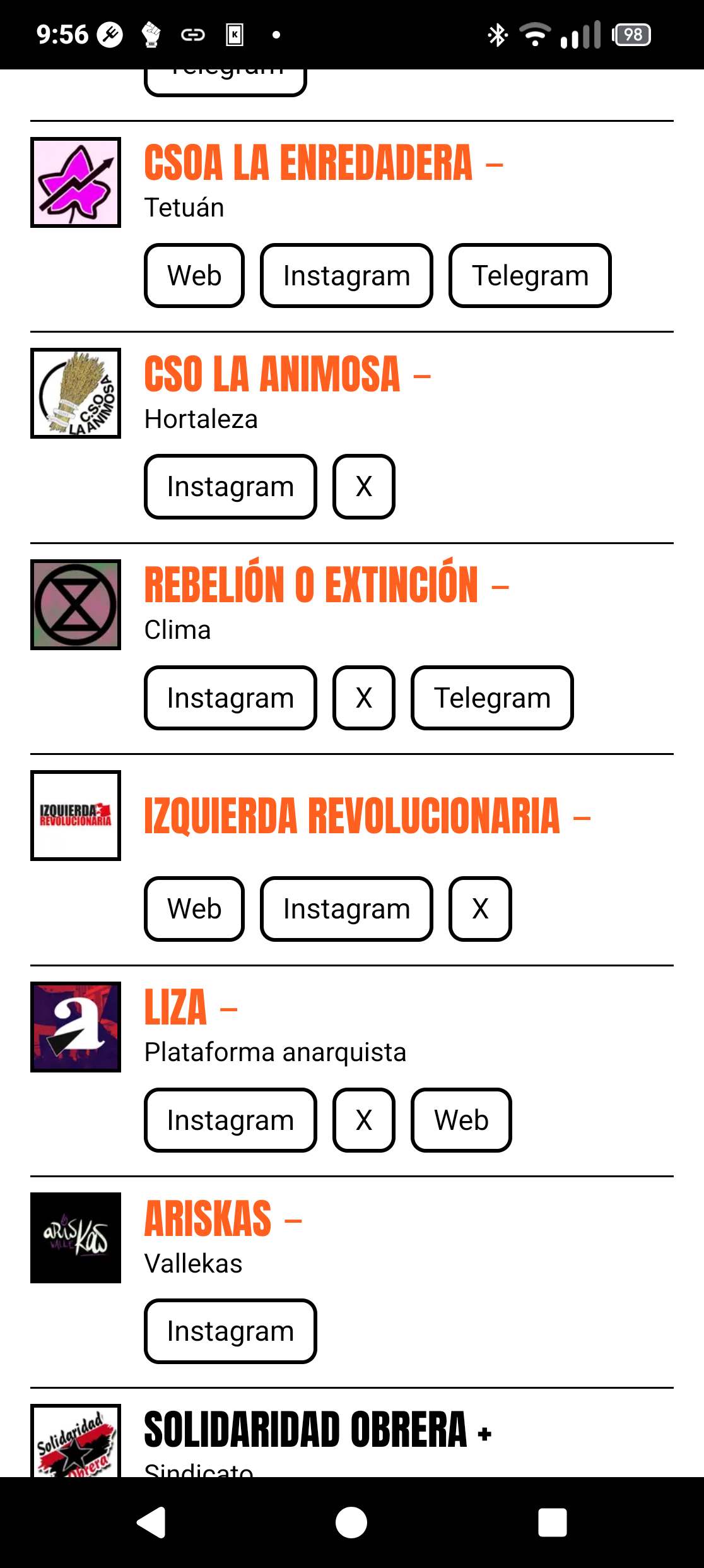 Redes sociales de movimientos sociales donde aparecen en su mayoría: Instagram, X, Telegram