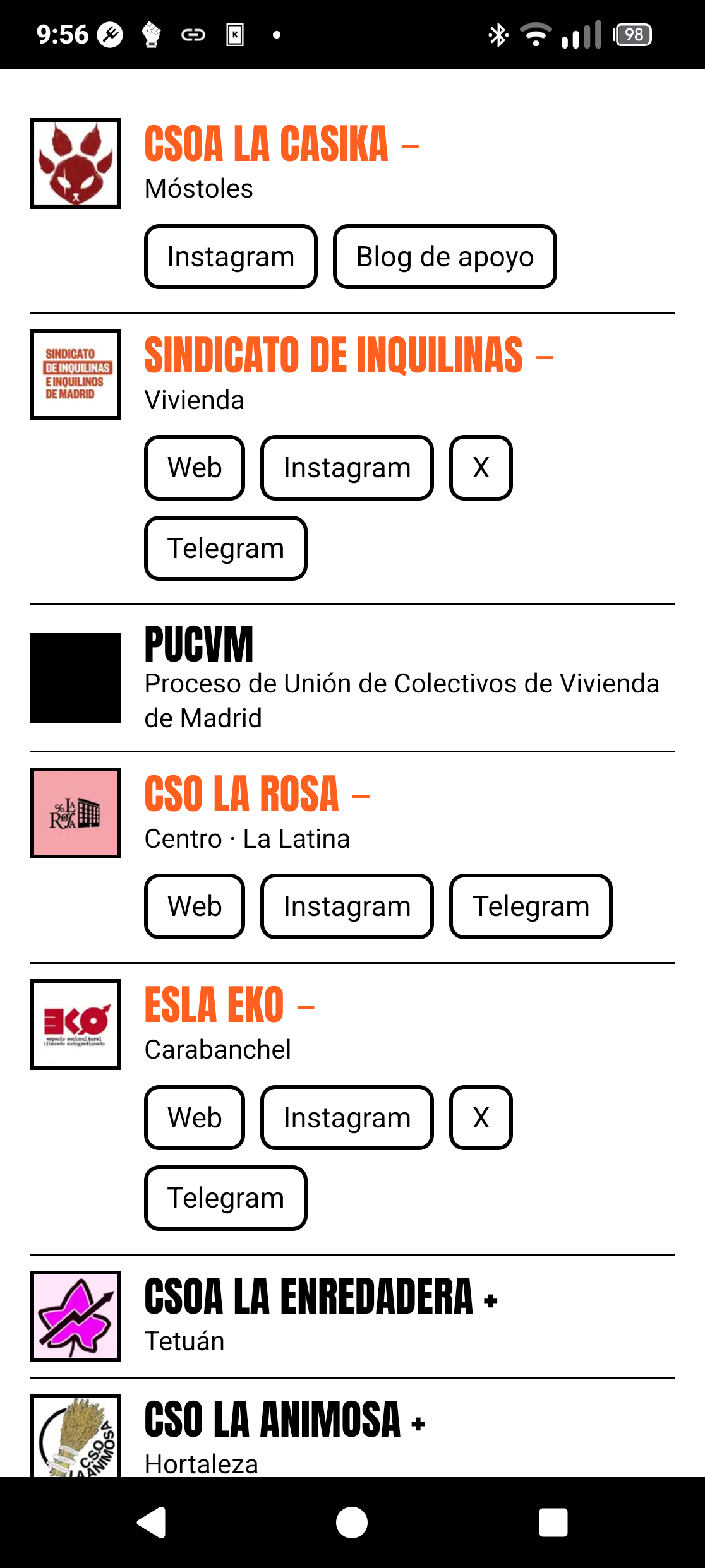Redes sociales de movimientos sociales donde aparecen en su mayoría: Instagram, X, Telegram