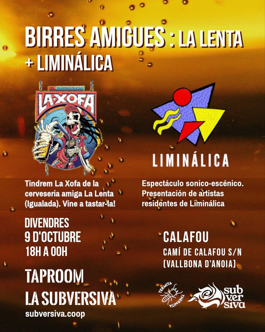 Cartel taproom 9 octubre: nit de birres + liminálica